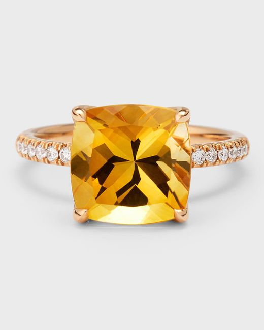 Lisa Nik Metallic 18k Rose Gold Citrine Statement Ring With Diamonds, Size 6