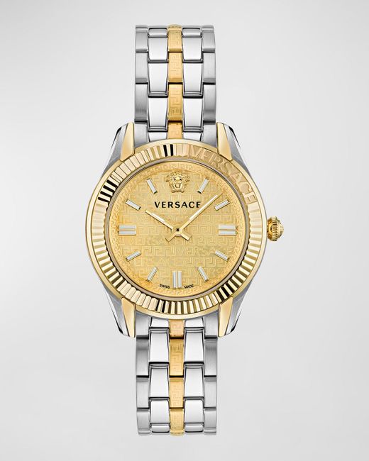Versace Metallic 35Mm Greca Time Watch With Bracelet Strap, Two-Tone