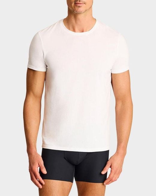 Commando White Premier Stretch-Cotton Crewneck Undershirt for men