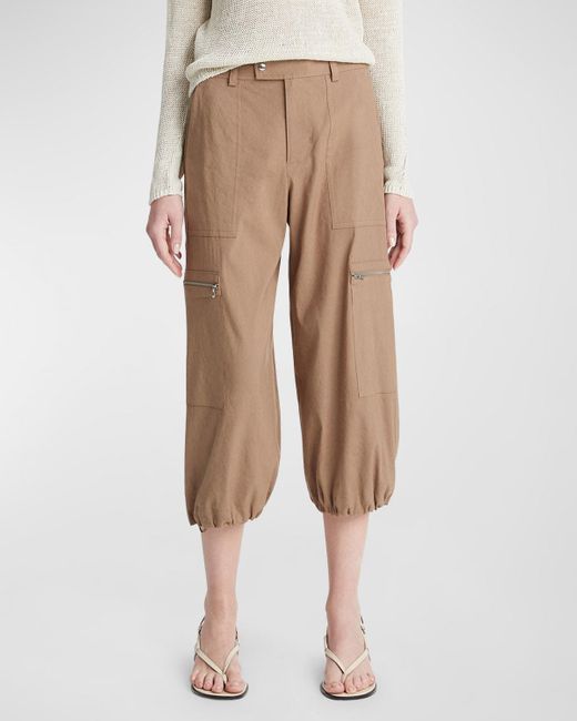 Vince Natural Cropped Linen-Blend Parachute Pants