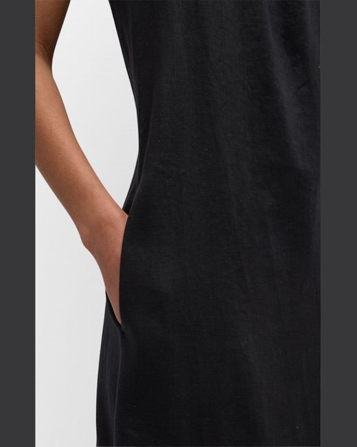 Eileen Fisher Black Sleeveless Scoop-Neck Organic Cotton Midi Dress