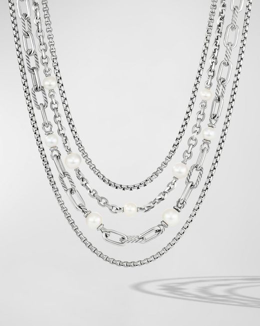 David Yurman White Dy Madison Multi Row Chain Necklace With Pearls In Silver, 10.5mm, 19.5"l