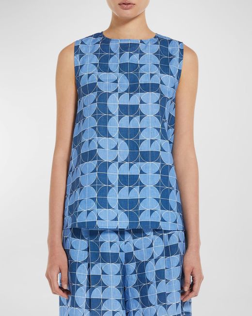 Max Mara Blue Guisy Sleeveless Geometric-Print Shirt