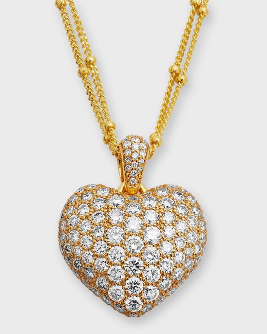 Neiman Marcus Metallic 18k Gold Double-chain Heart Pendant Necklace
