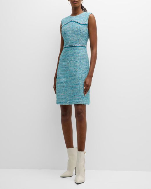 St. John Blue Italian Eyelash Tweed Sleeveless Dress