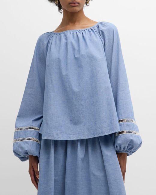 Chloé Blue X High Summer Chambray Blouse With Netted Detailing