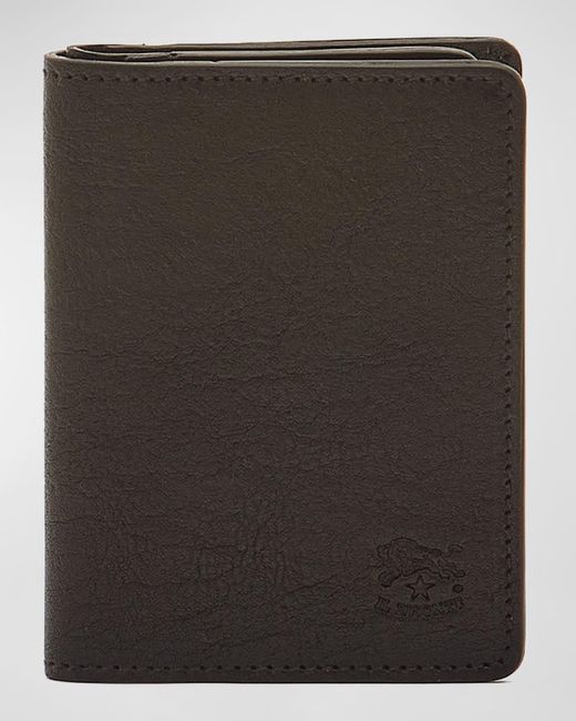 Il Bisonte Black Oriuolo Leather Bifold Card Holder for men