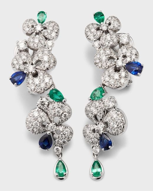 Miseno Metallic 18k White Gold Ischia Diamond, Emerald, And Sapphire Earrings
