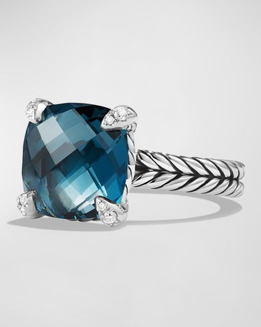 David Yurman Blue 11mm Chatelaine Ring W/diamond Prongs