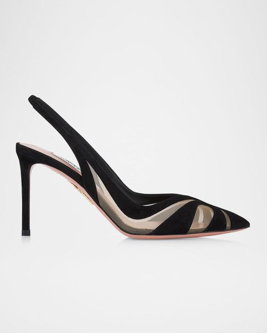 Aquazzura Metallic Lune Suede Mesh Slingback Pumps