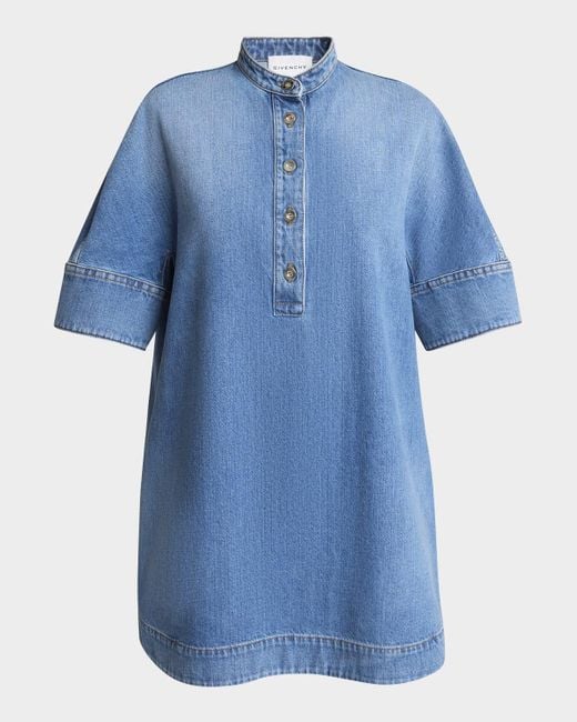 Givenchy Blue Short-Sleeve Denim A-Line Mini Dress