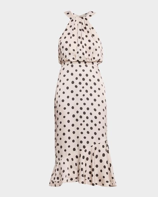 Saloni White Ruby Polka-Dot Midi Dress