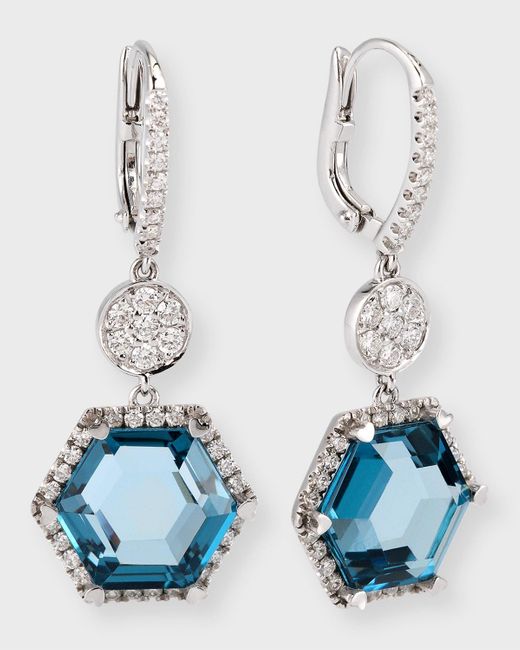 Lisa Nik 18k White Gold London Blue Topaz Drop Earrings With Diamonds