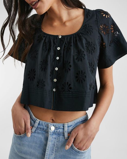 Rails Black Bambina Floral Embroidered Blouse