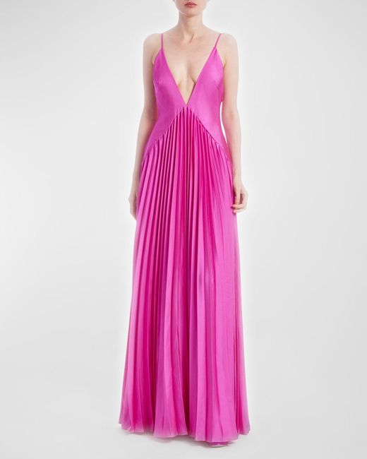 ONE33 SOCIAL Pink Pleated Deep V-Neck Backless Gown