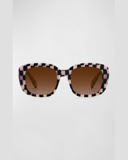 Krewe Brown Milan Acetate Rectangle Sunglasses