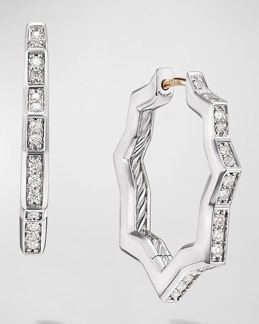 David Yurman White Stax Hoop Earrings With Diamonds