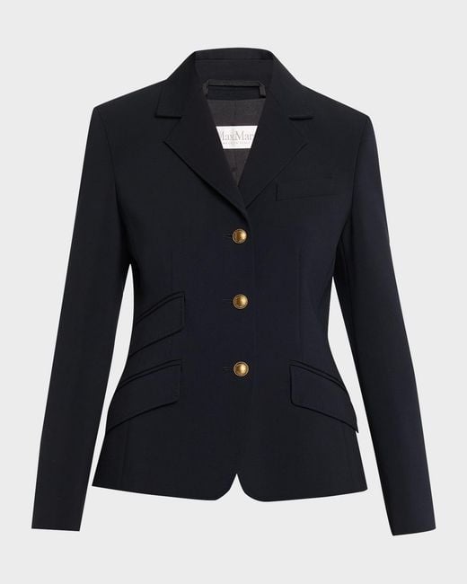 Max Mara Blue Single-Breasted Stretch Wool Jacket