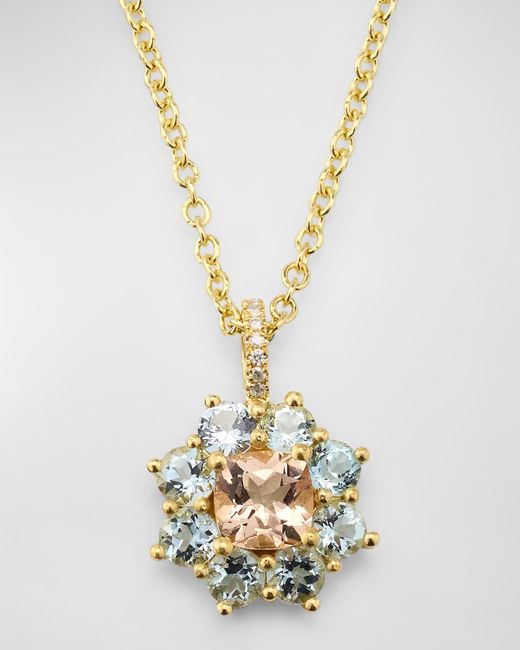 Jennifer Meyer Metallic Small Aquamarine And Morganite Flower Pendant Necklace