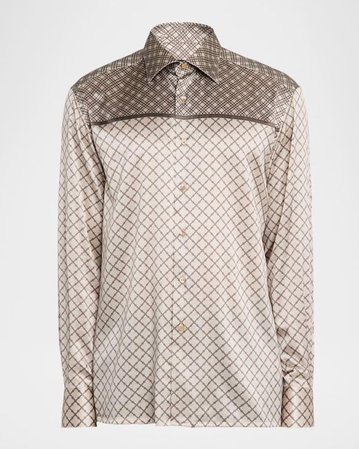 Stefano Ricci Natural Multi-Geometric Silk-Elastane Sport Shirt for men