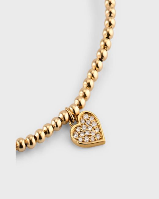 Sydney Evan Natural 2mm Gold Bead Bracelet With Diamond Pave Heart