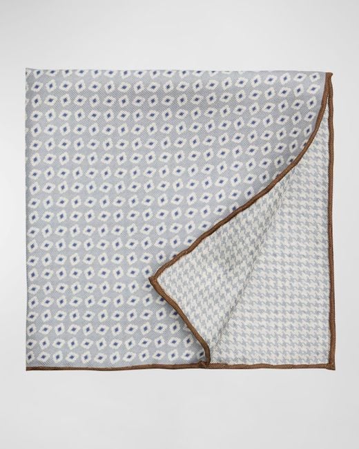 Brioni Gray Diamond-Print Reversible Silk Pocket Square for men