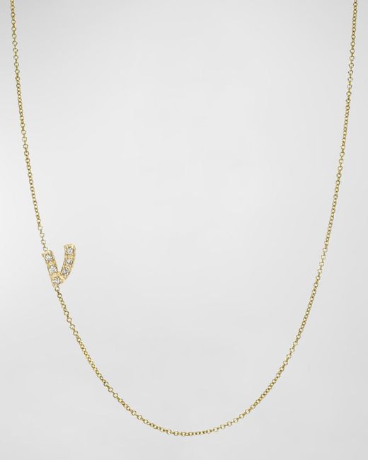 Zoe Lev White 14K Diamond Mini Script Initial Pendant Necklace