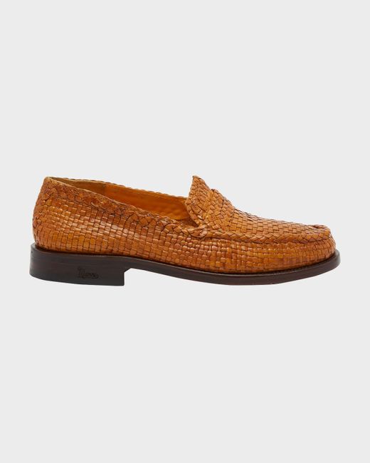Marni Brown Woven Leather Penny Loafers