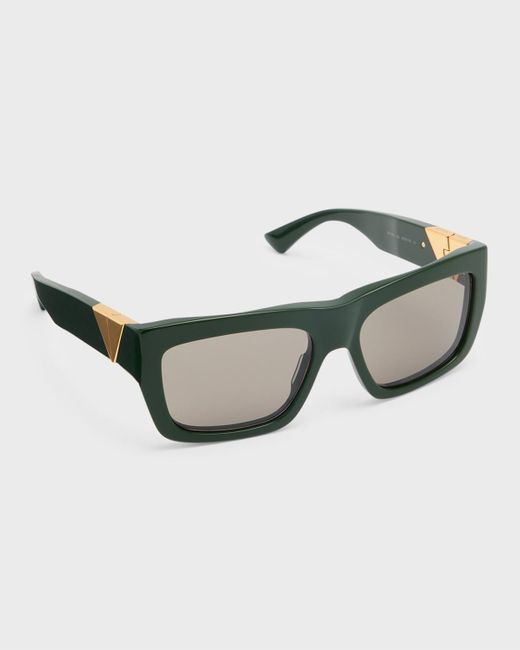 Bottega Veneta Green Bv1178s Acetate & Metal Rectangle Sunglasses