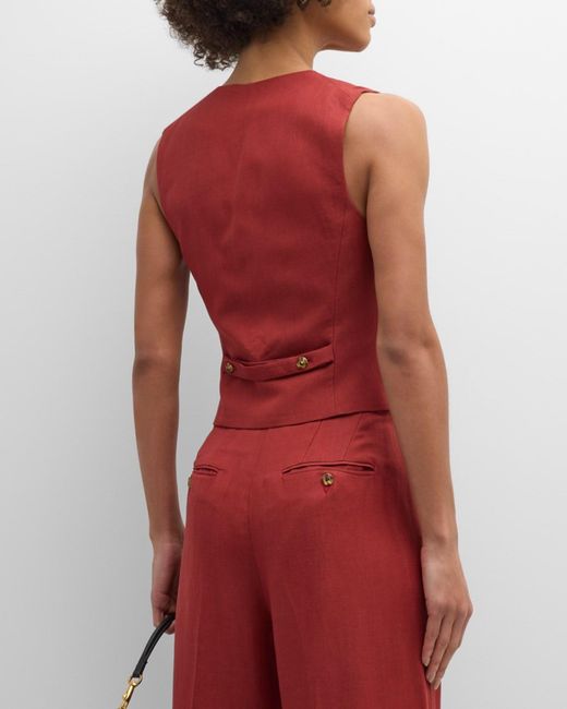 Argent Red Button-Down Twill Waistcoat