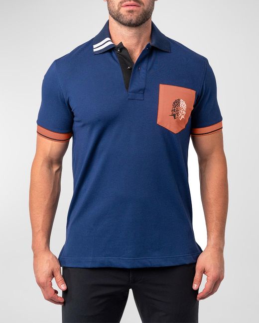 Maceoo Blue Mozart Tipped Polo Shirt for men