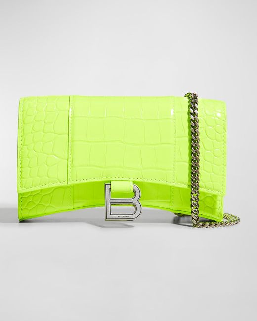Balenciaga Yellow Hourglass Croc-Embossed Wallet On Chain