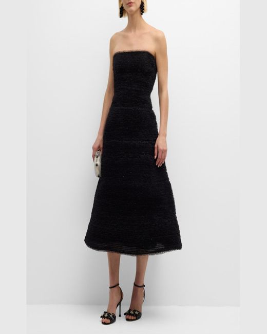 Carolina Herrera Black Embellished Tulle Strapless Fit-&-Flare Dress