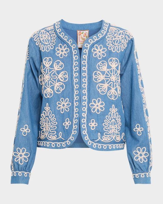 Johnny Was Blue Sutash Embroidered Bolero Jacket