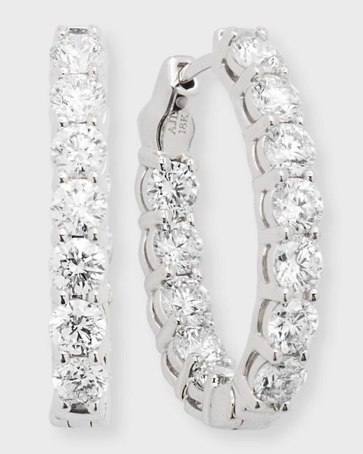 Neiman Marcus Gray 18k White Gold Diamond Oval Hoop Earrings, 3.6tcw