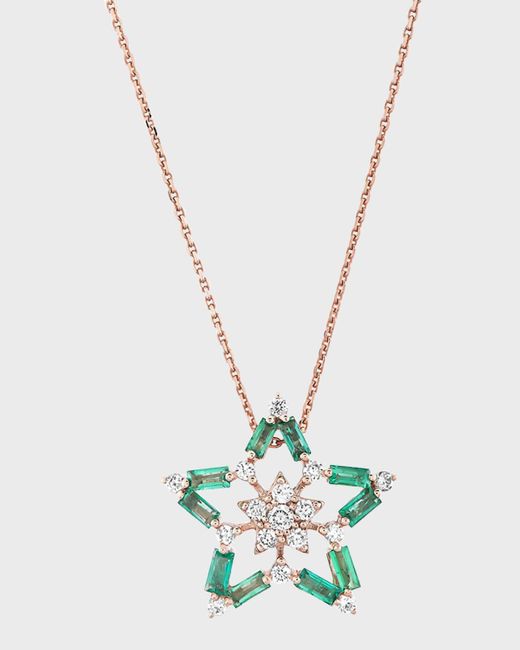 BeeGoddess White Sirius Diamond And Emerald Pendant Necklace