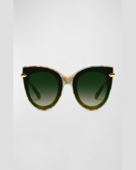 Krewe Green Laveau Nylon Acetate & Metal Cat-Eye Sunglasses