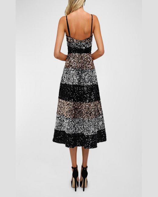 HELSI Black Jackie Sleeveless Striped Sequin Midi Dress
