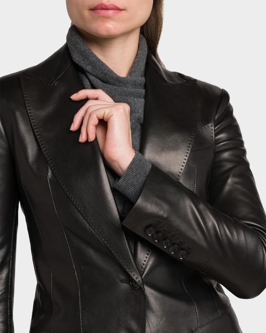 Tom Ford Black Leather Peak Lapel Jacket
