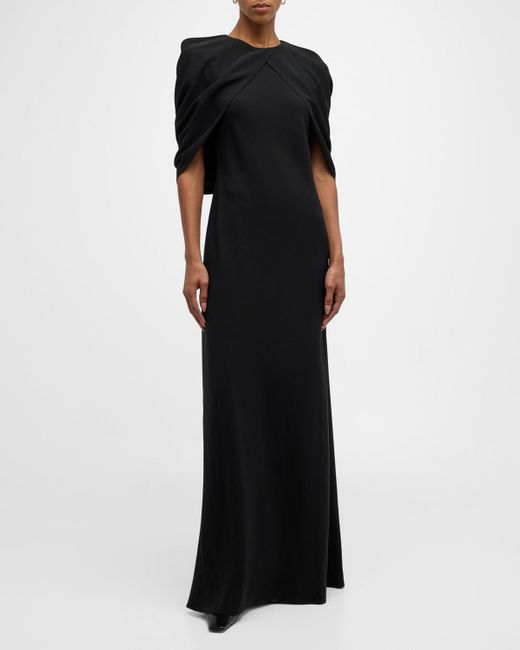 Lafayette 148 New York Black Bias-cut A-line Shawl Gown