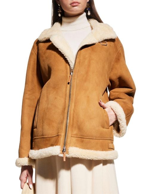 Lafayette 148 New York Lamb Shearling Aviator Jacket in Natural | Lyst