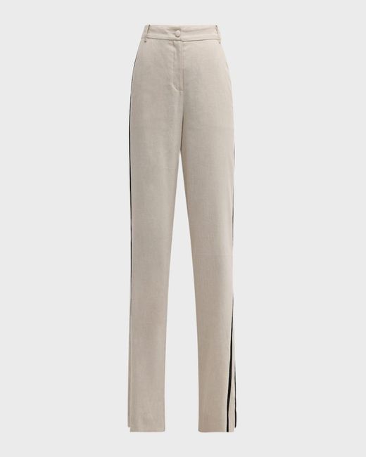 MILLY Natural Contrast-Trim Straight-Leg Pants