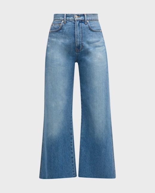 Veronica Beard Blue Taylor Cropped High Rise Wide-Leg Jeans