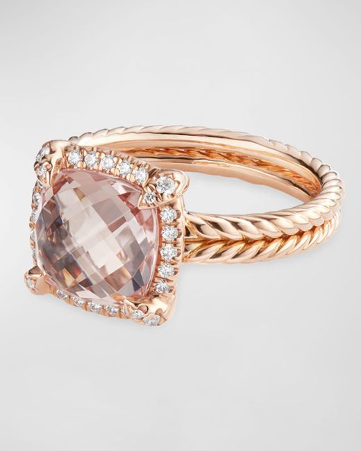 David Yurman White Chatelaine 18k Rose Gold Morganite Ring, Size 6