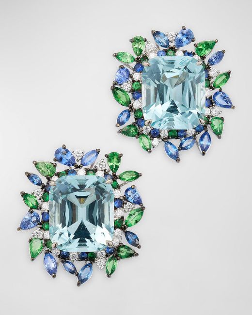 Alexander Laut Blue 18K Aquamarine, Sapphire, Tsavorite And Diamond Earrings