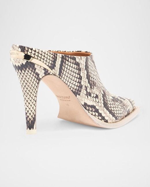 Partow White Kelley Python-Embossed Western Mule Pumps