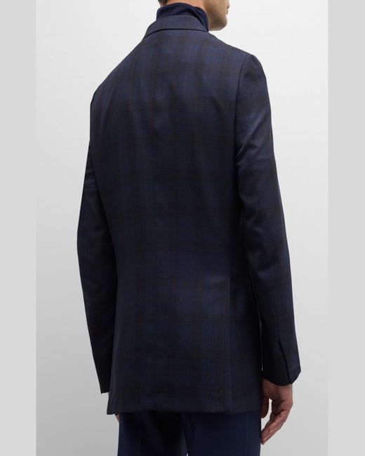 Brioni Blue Plaid Wool Sport Coat for men