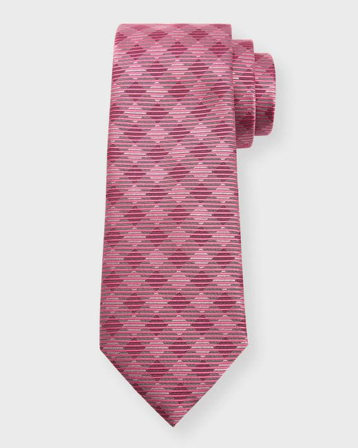 Giorgio Armani Pink Silk Jacquard Gingham-stripe Tie for men