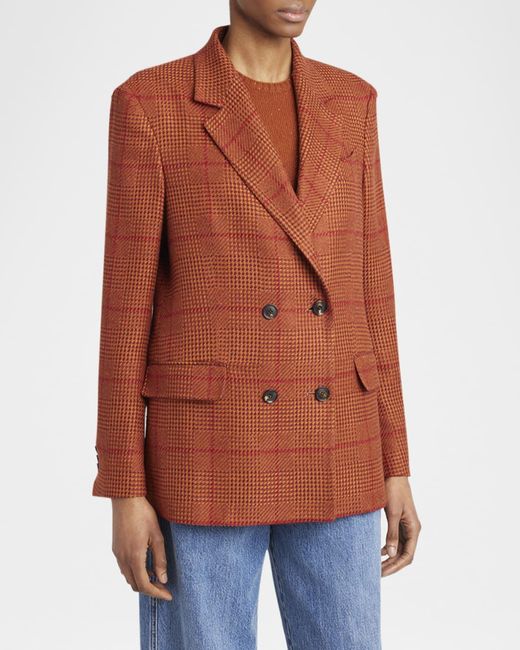 Kiton Orange Check Double-Breasted Blazer Jacket