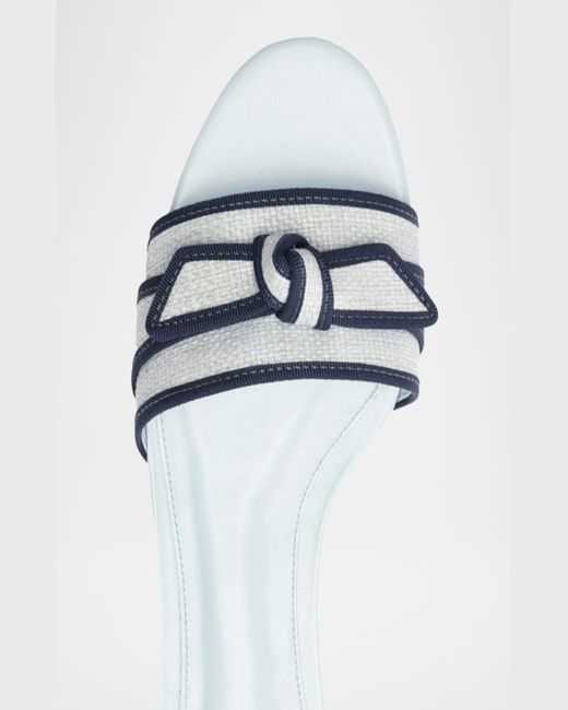 Alexandre Birman Blue Raffia Knot Flat Slide Sandals